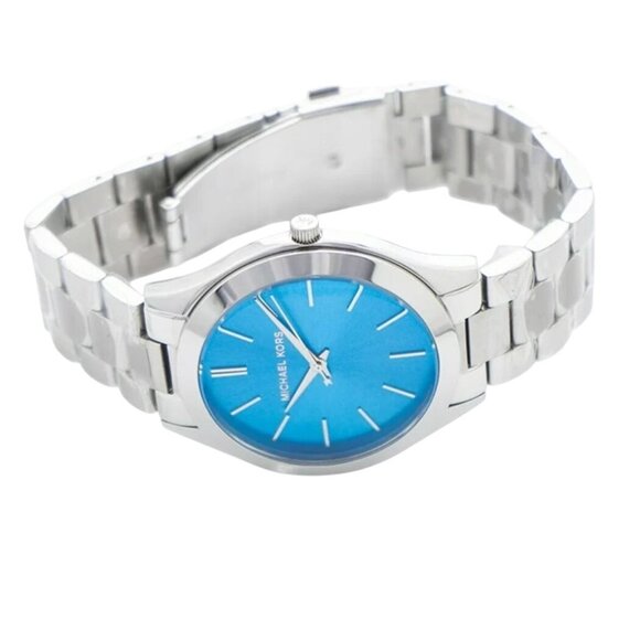 NEW Michael Kors MK3292 Slim Runway Stainless Steel Watch Silver Blue Dial Women - Picture 7 of 7